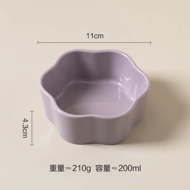 Morandi Color Flower Ceramic Cat Bowl - Anti Black Chin Pet Food Water Dish, Easy Clean Smooth Glaze Dog Bowl for Small Pets