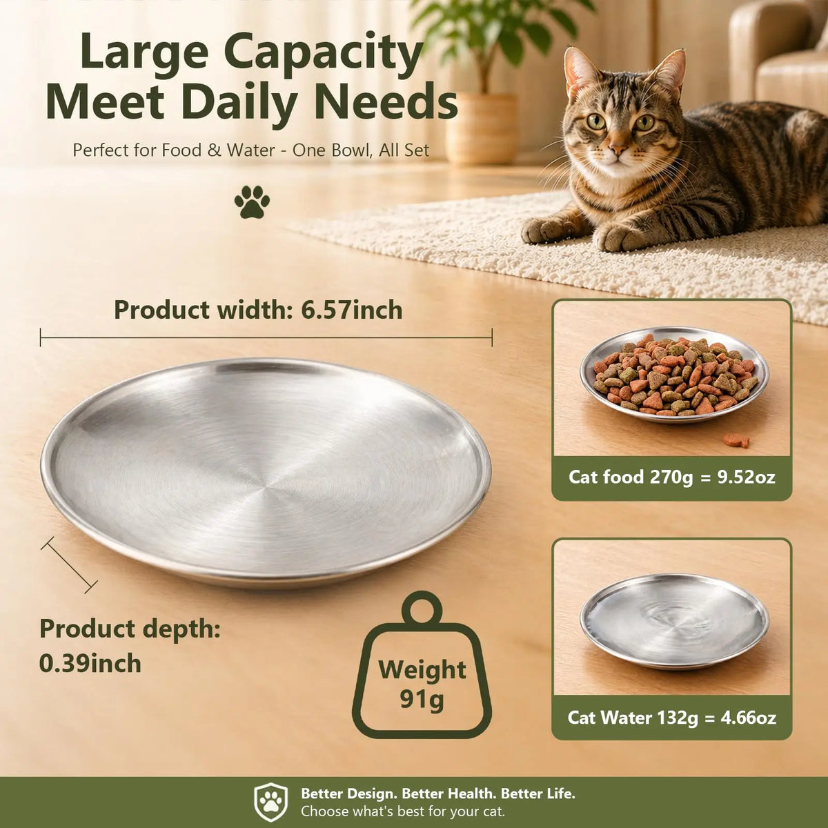 4PCS 6.7" Stainless Steel Shallow Cat Bowls, Whisker Friendly Flat Shallow Wide Design, Food & Water Dishes, Easy to Clean, For Indoor Cats, Kittens & Multicats, Pet Feeding Plates