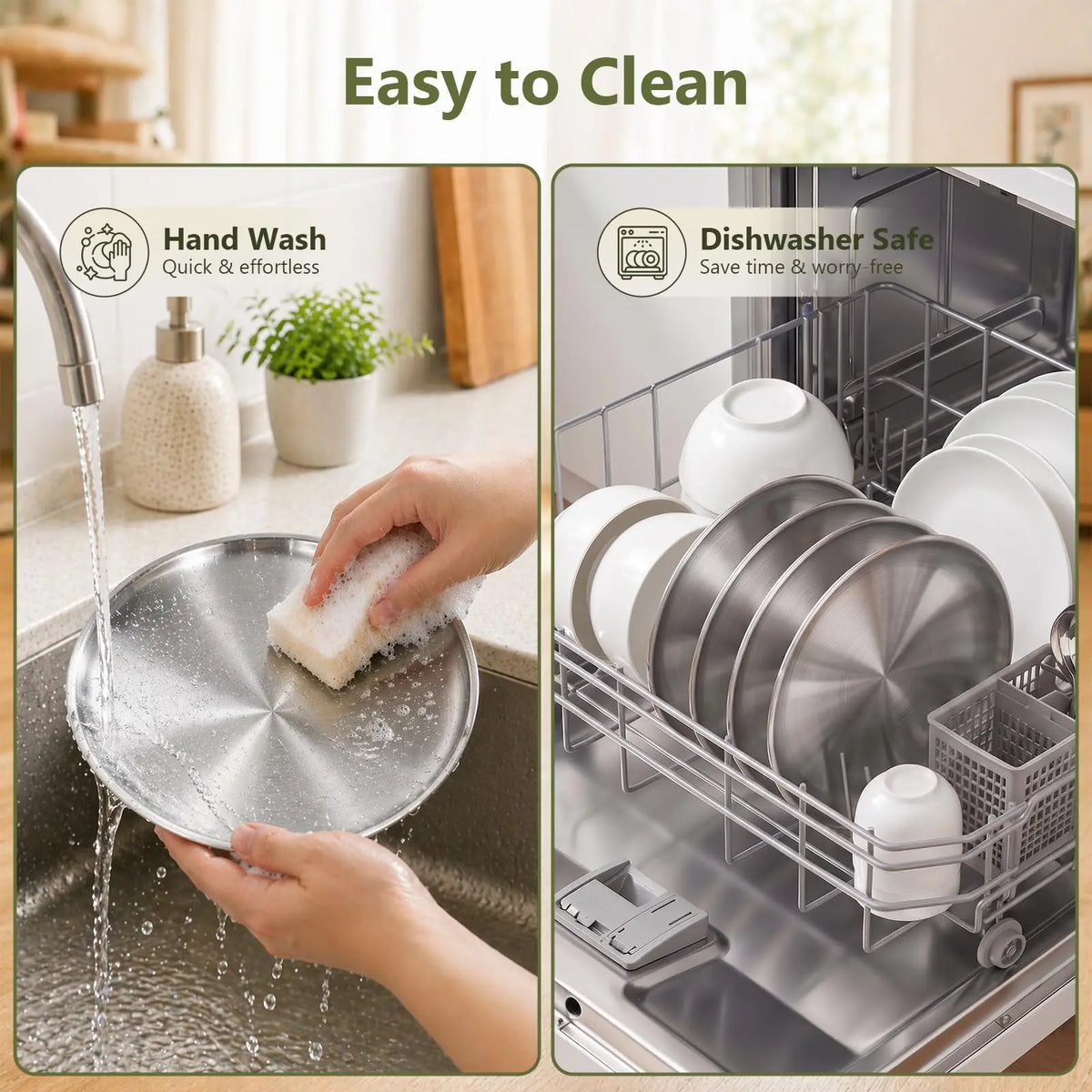 4PCS 6.7" Stainless Steel Shallow Cat Bowls, Whisker Friendly Flat Shallow Wide Design, Food & Water Dishes, Easy to Clean, For Indoor Cats, Kittens & Multicats, Pet Feeding Plates