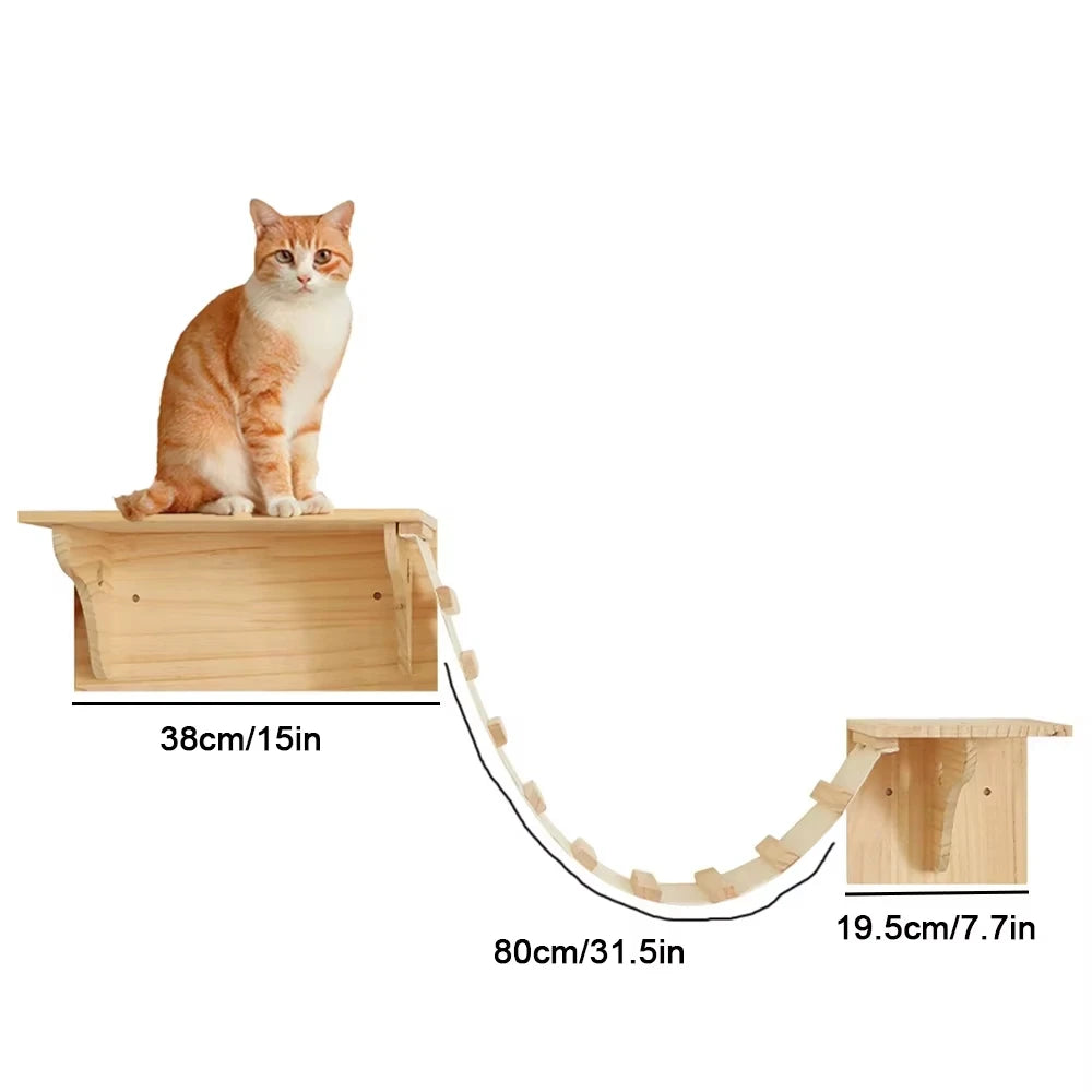 Cat Wall Climbing Shelves Steps and Hammock Bed Tree Tower Space Saving Wall Furniture for Pets Playing Resting Stable Structure