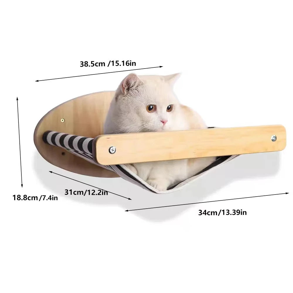 Cat Wall Climbing Shelves Steps and Hammock Bed Tree Tower Space Saving Wall Furniture for Pets Playing Resting Stable Structure