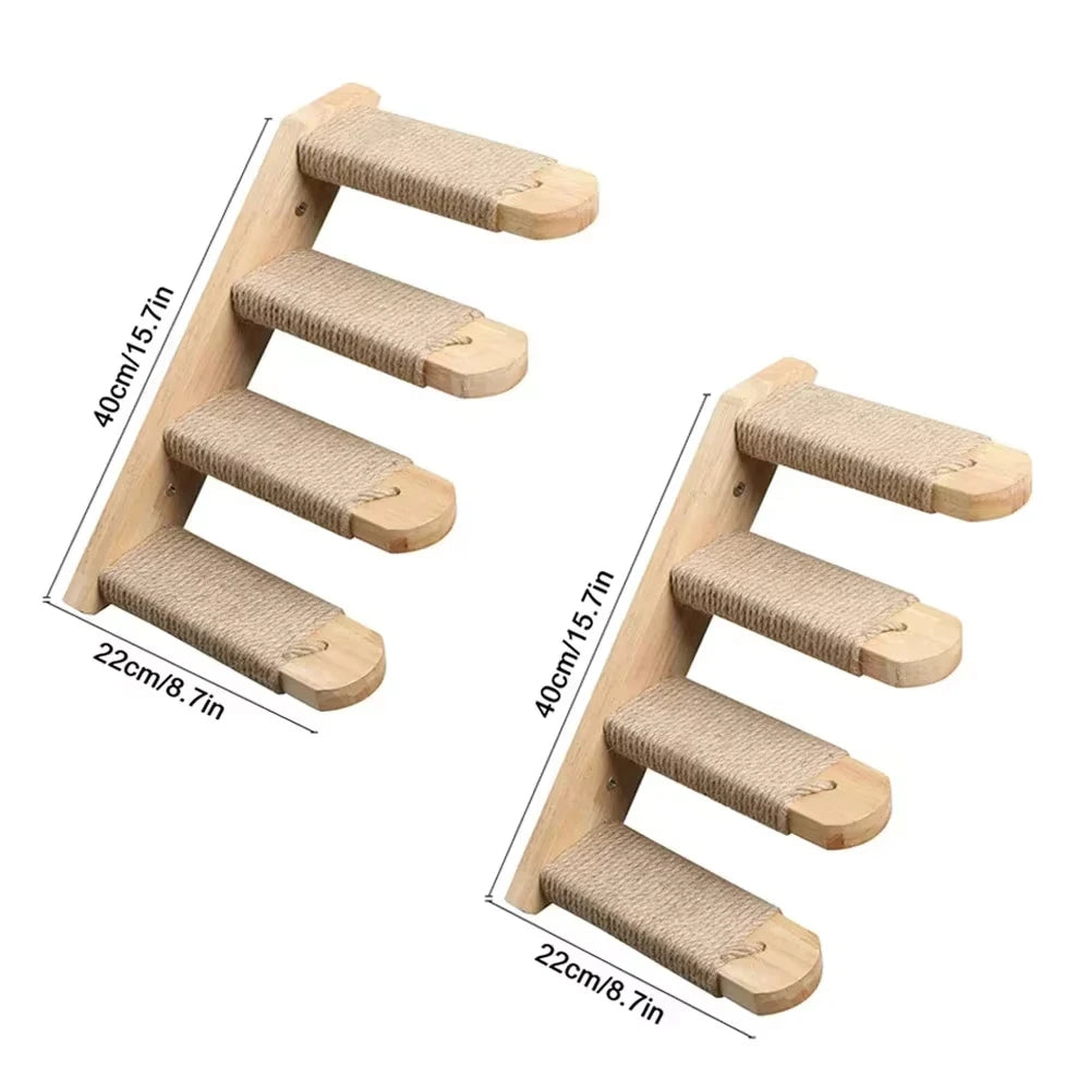Cat Wall Climbing Shelves Steps and Hammock Bed Tree Tower Space Saving Wall Furniture for Pets Playing Resting Stable Structure