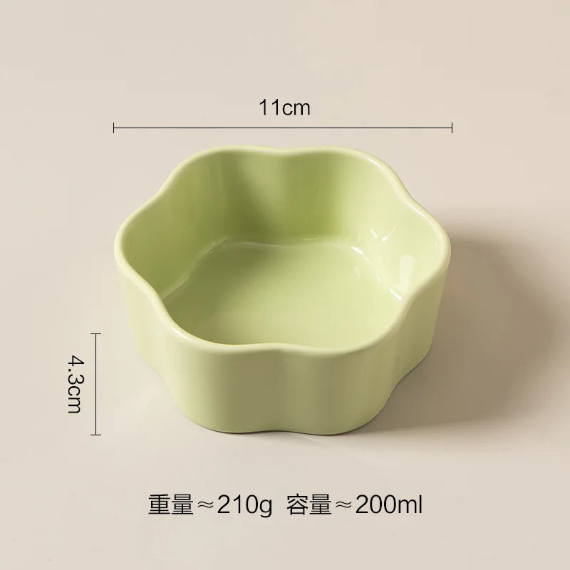 Morandi Color Flower Ceramic Cat Bowl - Anti Black Chin Pet Food Water Dish, Easy Clean Smooth Glaze Dog Bowl for Small Pets