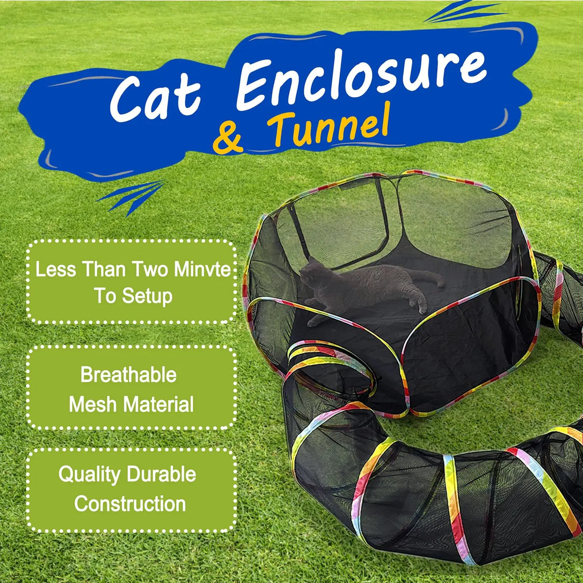 Outdoor Cat Enclosure Portable Cat Tents for Outside Cage Free Playpen Pet Tunnel Playground for Indoor Cats & Small Animals
