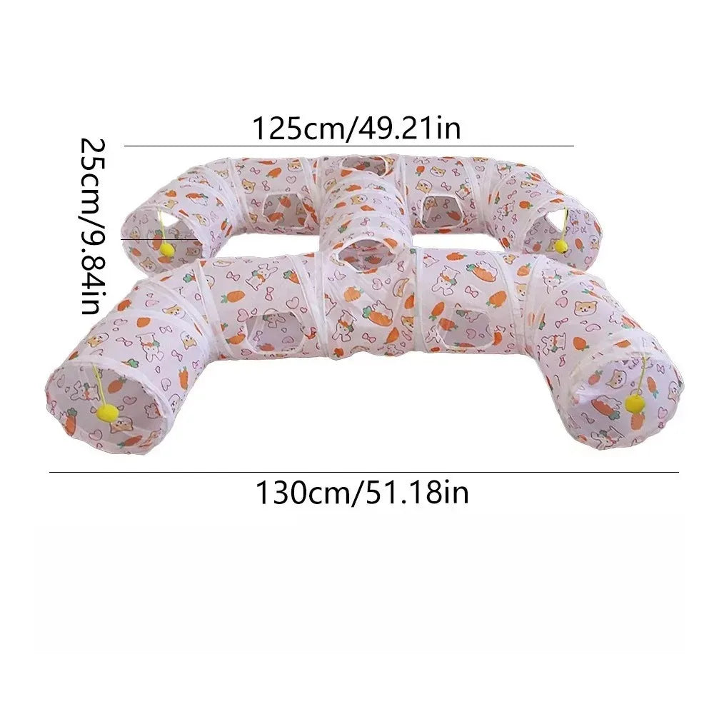 Blue Three Ways Pet Play Tunnel Cubes Foldable Drill Barrel Bending Cat Kitty Indoor Tent Kitty Training Interactive Fun Toy