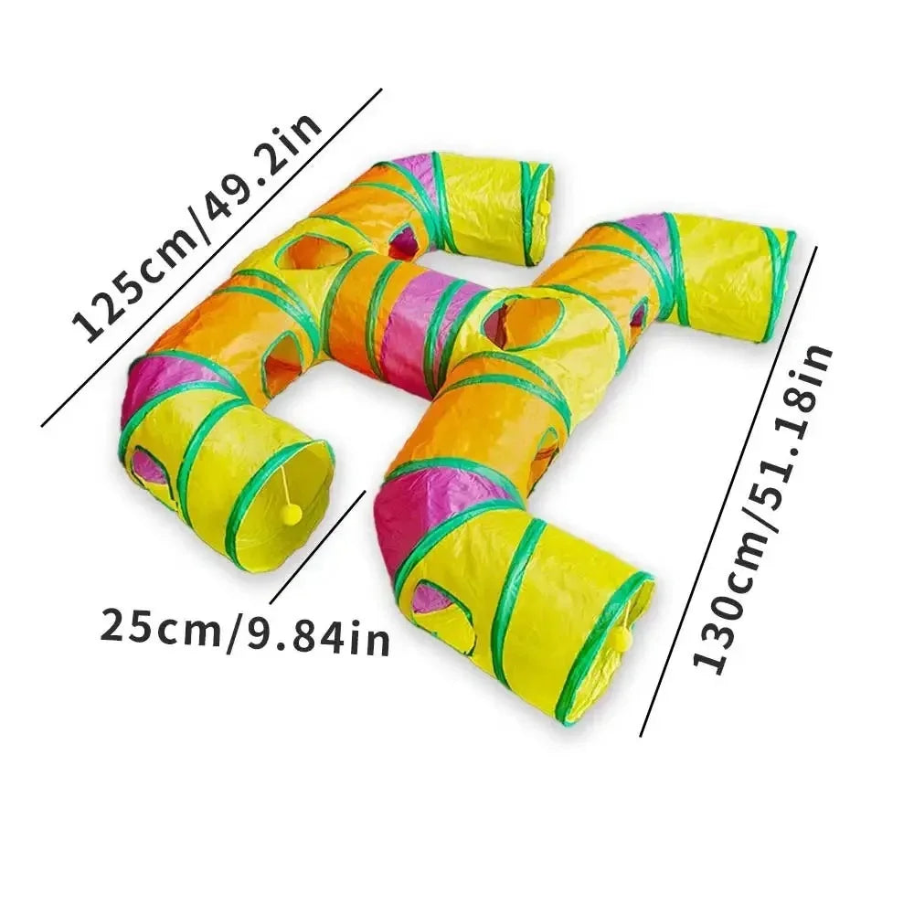 Blue Three Ways Pet Play Tunnel Cubes Foldable Drill Barrel Bending Cat Kitty Indoor Tent Kitty Training Interactive Fun Toy