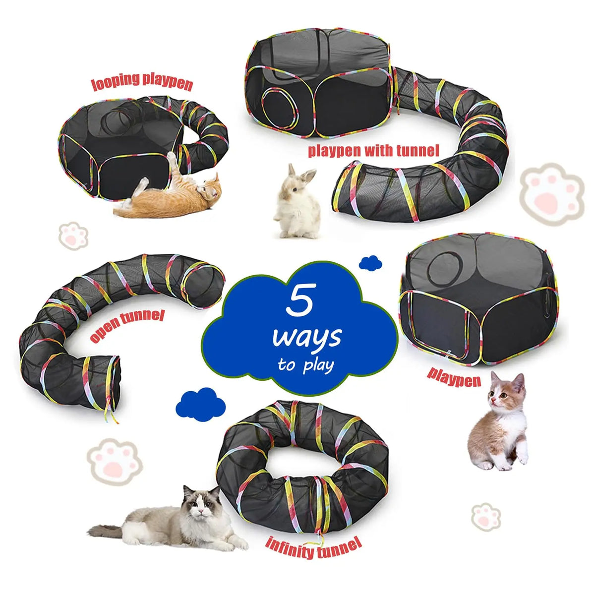 Outdoor Cat Enclosure Portable Cat Tents for Outside Cage Free Playpen Pet Tunnel Playground for Indoor Cats & Small Animals