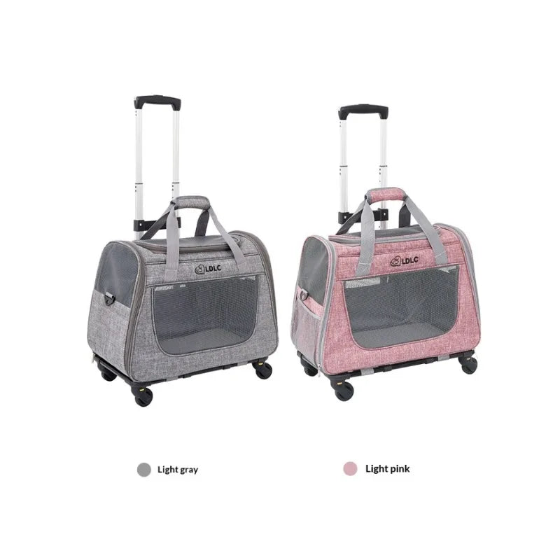 Expandable Rolling Pet Carrier with Wheels, Detachable Trolley Cat Bag, Single Shoulder Crossbody Travel Bag for Cats & Dogs