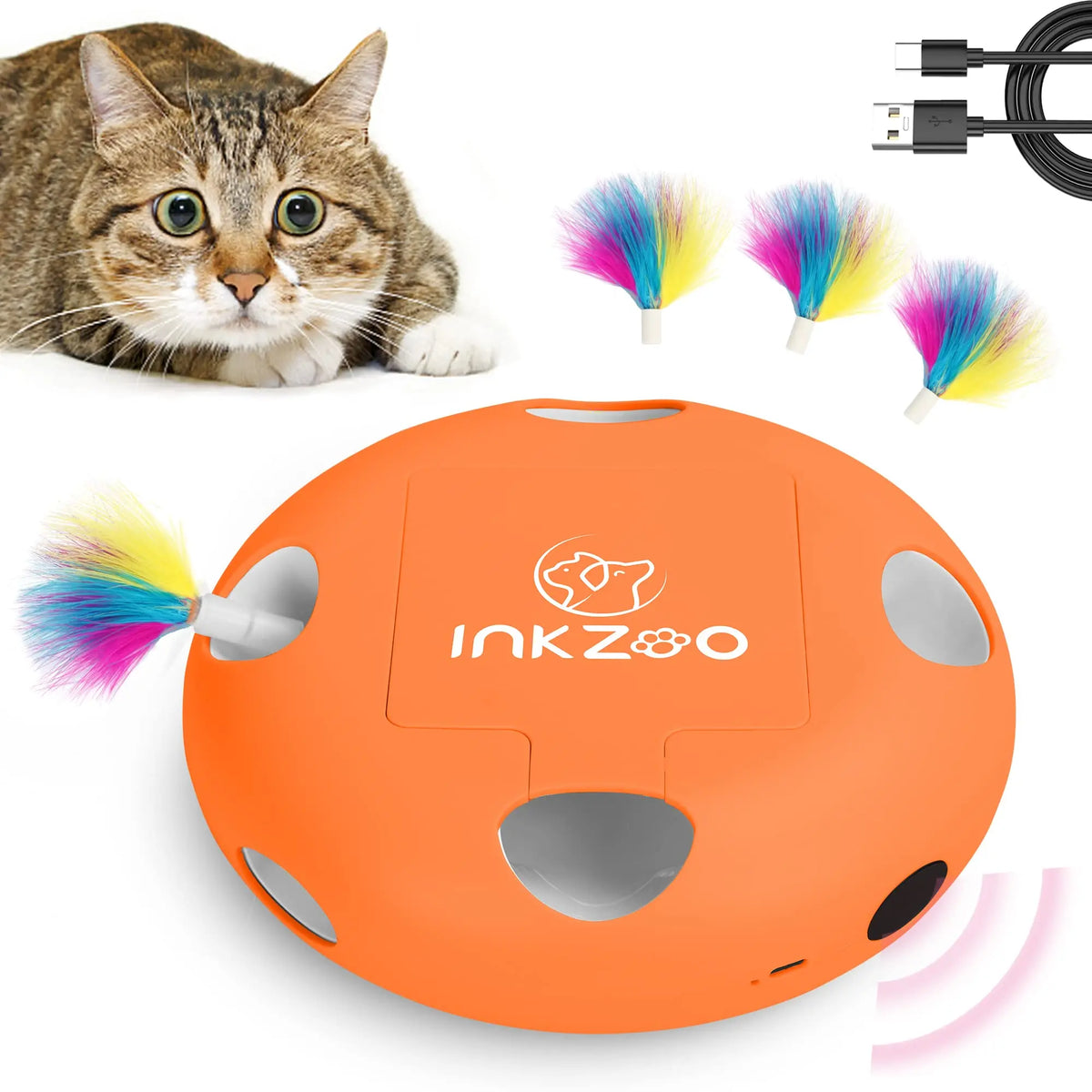 Cat Toys, Indoor Interactive Cat Toys, 7-Hole Smart Sensor Pop-Up Feather Toys, USB Powered Indoor Cat Automatic Kitten Toys