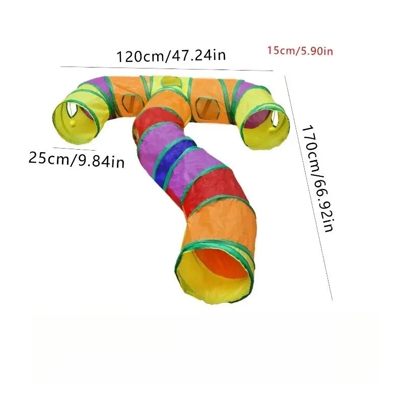 Blue Three Ways Pet Play Tunnel Cubes Foldable Drill Barrel Bending Cat Kitty Indoor Tent Kitty Training Interactive Fun Toy