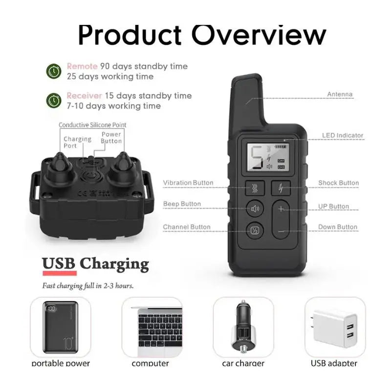 Rechargeable Dog Training Collar 1650ft Remote Control Dog Training Collar with Adjustable Nylon Strap Pet Training Accessories