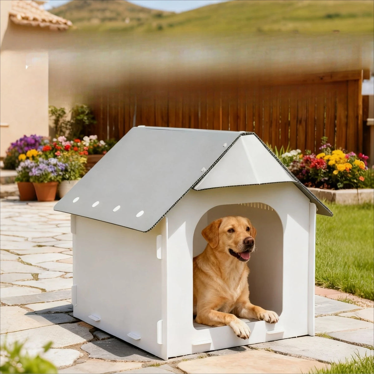 Outdoor dog house Waterproof rainproof sunscreen cold dog house Medium-sized dog kennel Outdoor courtyard kennel Rural dog shed
