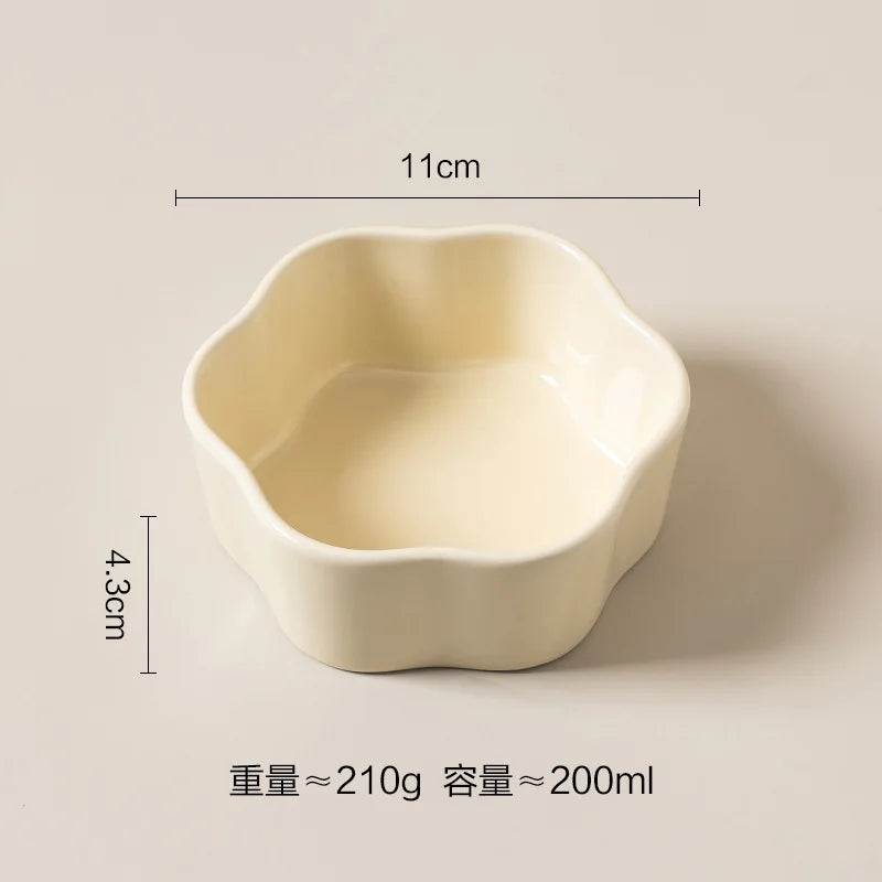 Morandi Color Flower Ceramic Cat Bowl - Anti Black Chin Pet Food Water Dish, Easy Clean Smooth Glaze Dog Bowl for Small Pets