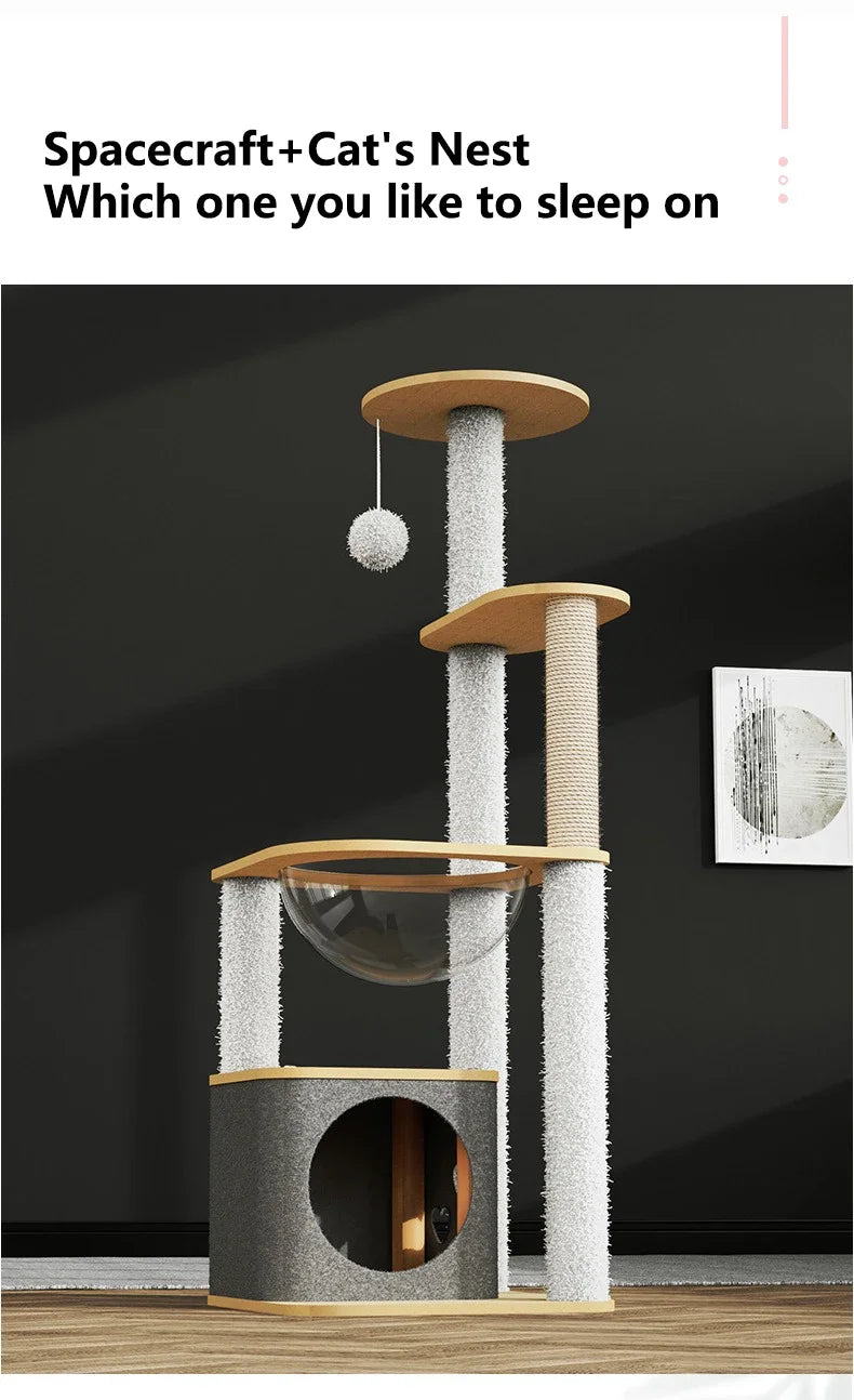 New Cat Climbing Frame Luxury Space Capsule Large Cat Villa Four Seasons Cat Toys Universal Play Sleep All-in-one Pet Supplies