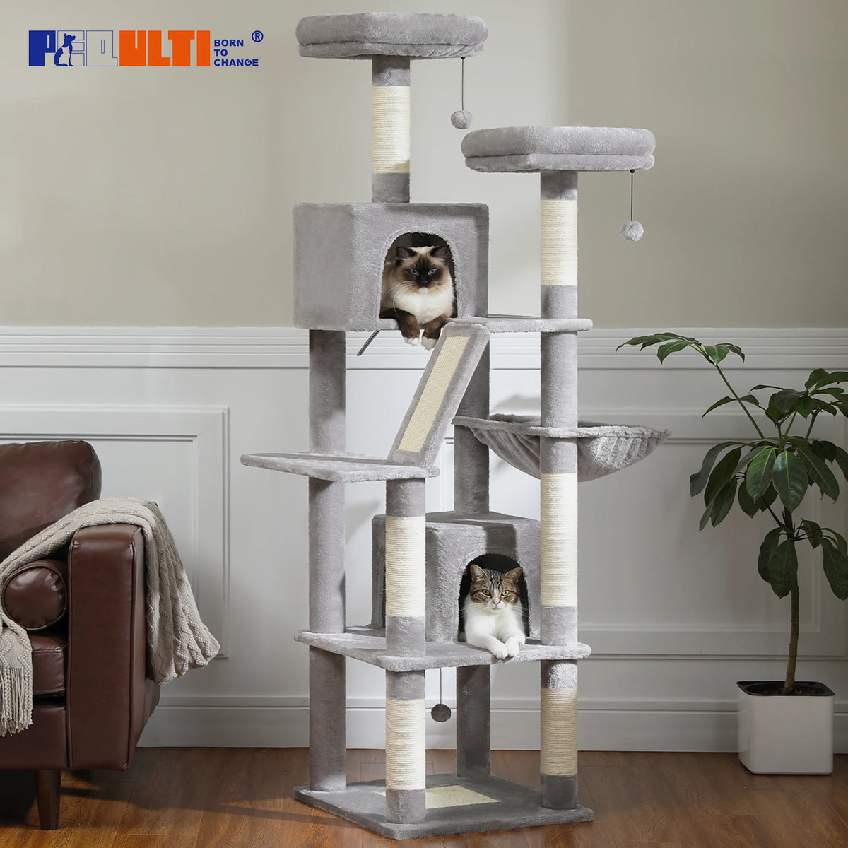 Large Cat Tree Tall Cat Tower for Indoor Cats Multi-Level Plush Cat Condo with Scratching Posts Scratching Boards Perches Caves