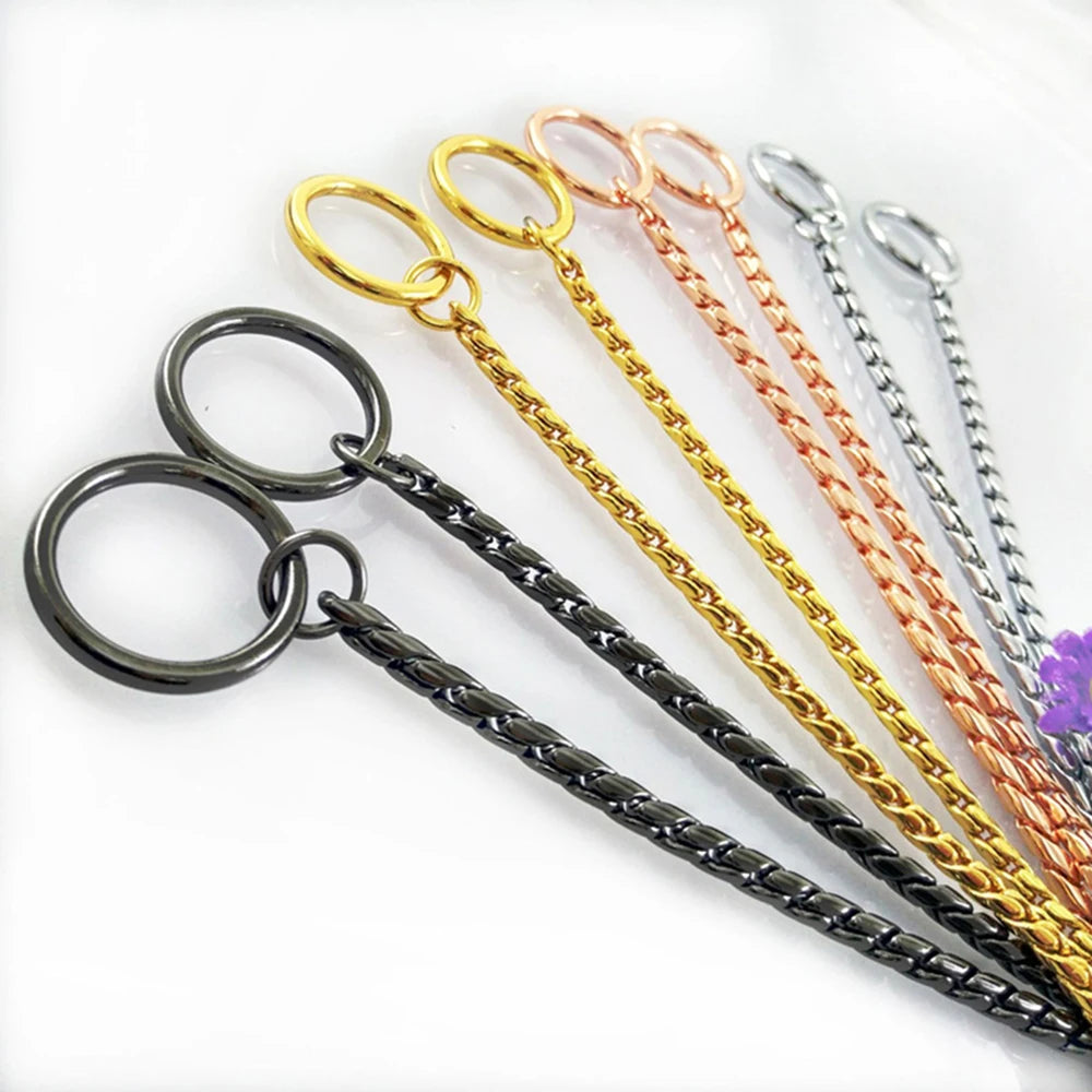 Integrated Dog Slip Chain Collar Leash 304 Stainless Steel Dog Metal Choke Collar Pet Training Leash Show with Leather Handle