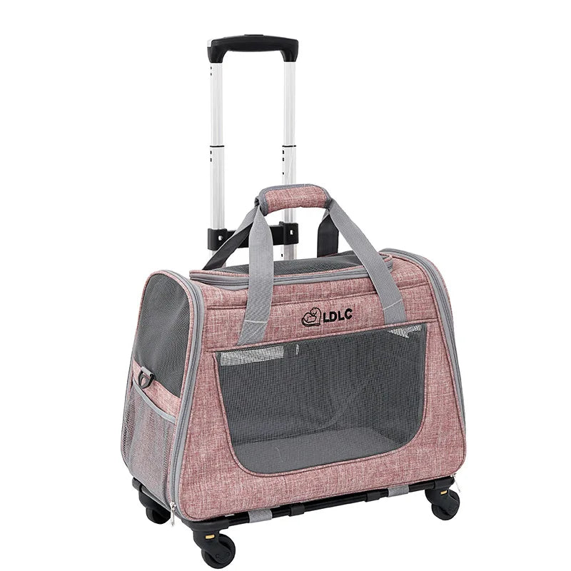 Expandable Rolling Pet Carrier with Wheels, Detachable Trolley Cat Bag, Single Shoulder Crossbody Travel Bag for Cats & Dogs