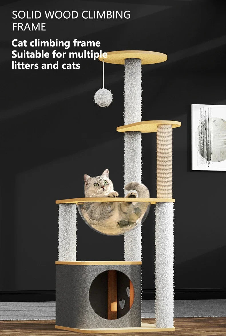 New Cat Climbing Frame Luxury Space Capsule Large Cat Villa Four Seasons Cat Toys Universal Play Sleep All-in-one Pet Supplies