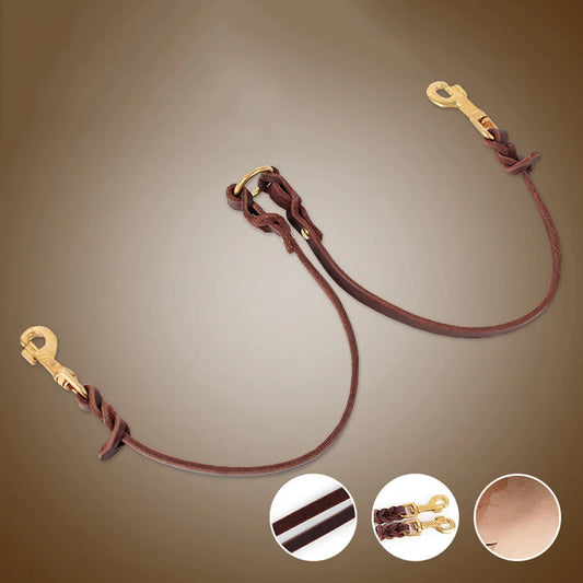 Real Leather Double Dog Leash No Tangle Dual Dog Leashes Coupler Pet Training and Walking Leads for 2 Puppies Small Medium Dogs