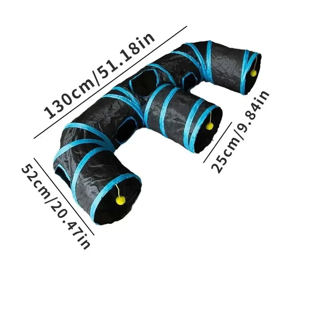 Blue Three Ways Pet Play Tunnel Cubes Foldable Drill Barrel Bending Cat Kitty Indoor Tent Kitty Training Interactive Fun Toy