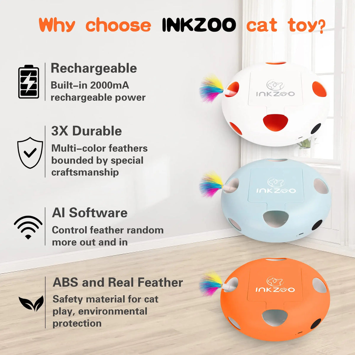 Cat Toys, Indoor Interactive Cat Toys, 7-Hole Smart Sensor Pop-Up Feather Toys, USB Powered Indoor Cat Automatic Kitten Toys