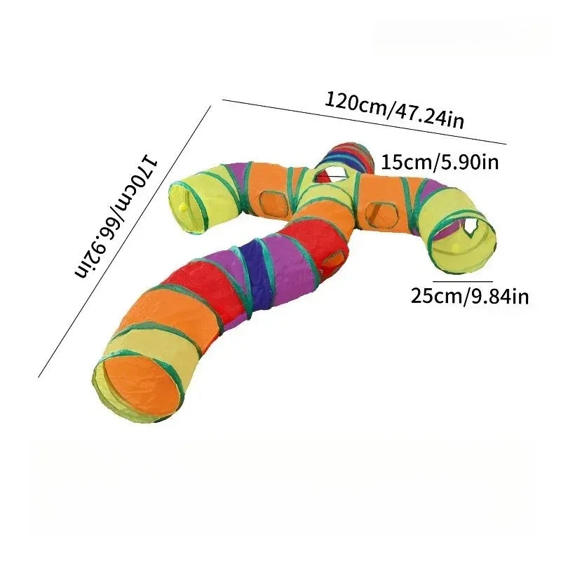 Blue Three Ways Pet Play Tunnel Cubes Foldable Drill Barrel Bending Cat Kitty Indoor Tent Kitty Training Interactive Fun Toy