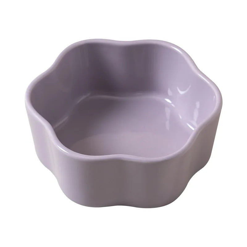 Morandi Color Flower Ceramic Cat Bowl - Anti Black Chin Pet Food Water Dish, Easy Clean Smooth Glaze Dog Bowl for Small Pets