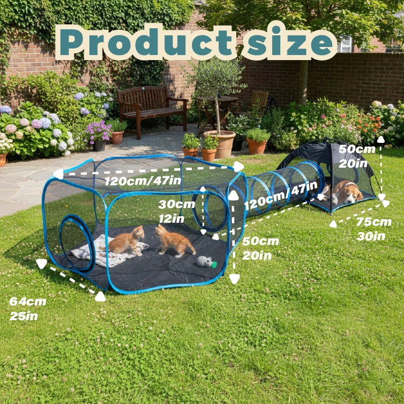 1 Pack Multi-Entrance Cat Play Tent Tunnel, Breathable Mesh Pet Playpen, Foldable Indoor Outdoor Enclosure