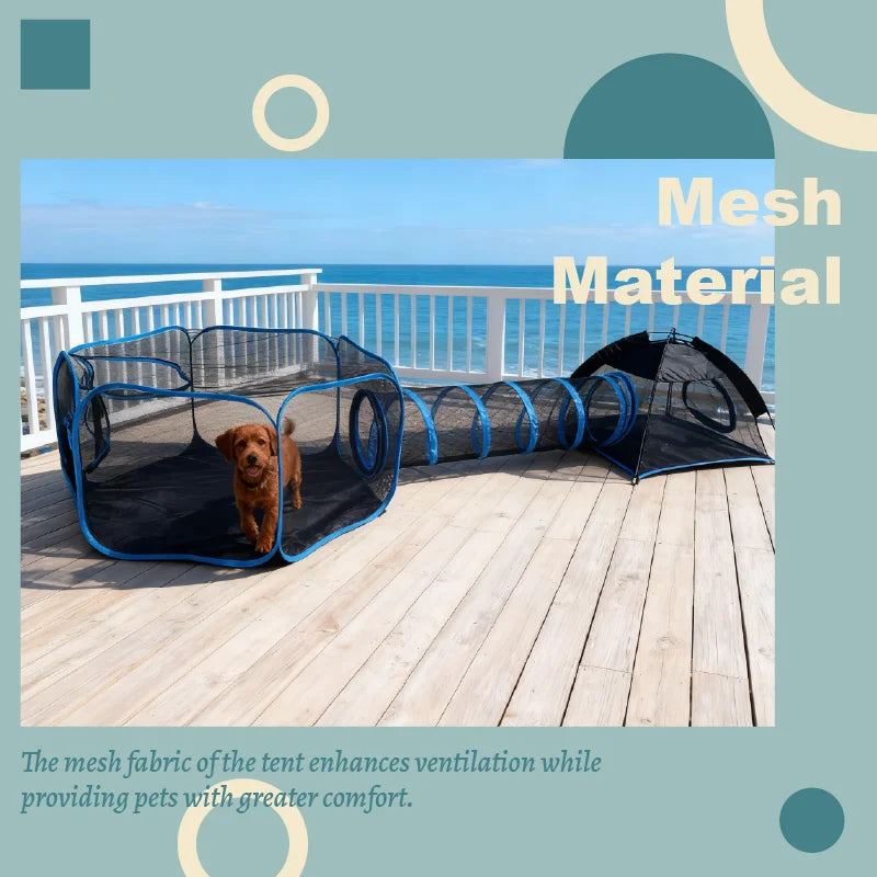 1 Pack Multi-Entrance Cat Play Tent Tunnel, Breathable Mesh Pet Playpen, Foldable Indoor Outdoor Enclosure