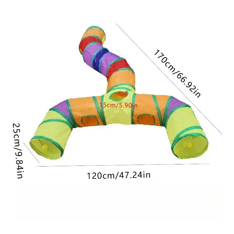 Blue Three Ways Pet Play Tunnel Cubes Foldable Drill Barrel Bending Cat Kitty Indoor Tent Kitty Training Interactive Fun Toy