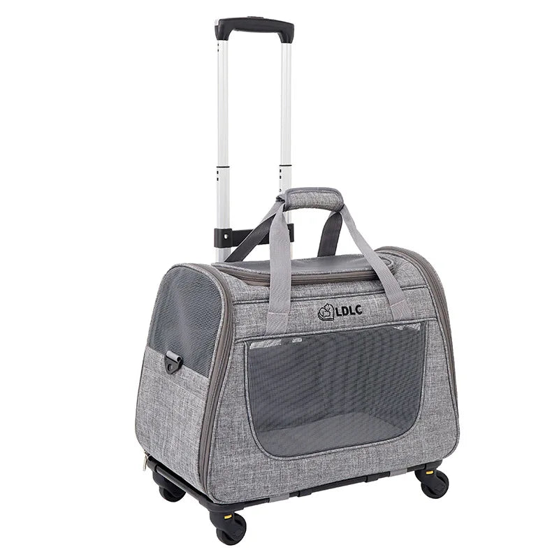 Expandable Rolling Pet Carrier with Wheels, Detachable Trolley Cat Bag, Single Shoulder Crossbody Travel Bag for Cats & Dogs