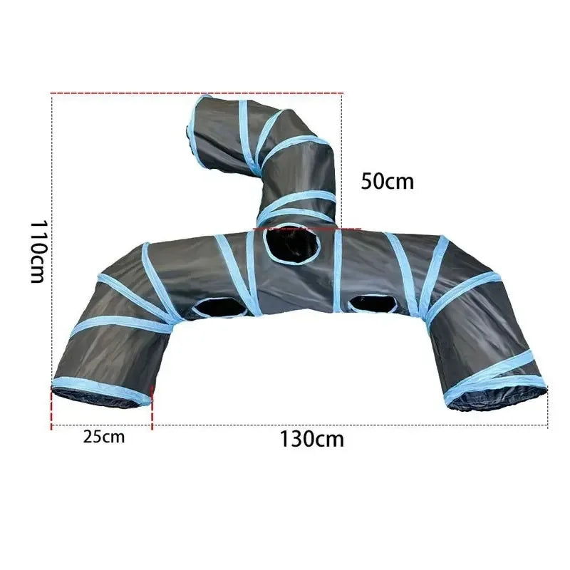Blue Three Ways Pet Play Tunnel Cubes Foldable Drill Barrel Bending Cat Kitty Indoor Tent Kitty Training Interactive Fun Toy